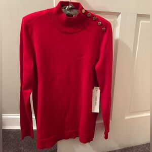 NWT Calvin Klein Red Sweater with Gold Buttons